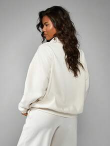 Missguided x Playboy Oversized Collared Button Up Sweatshirt Casual Pullover Long Sleeve Fall Winter Fashion Top - Apricot - View 2