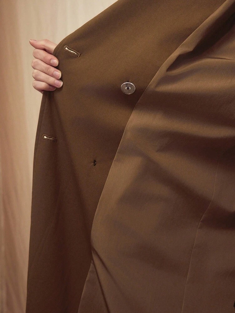 AUTUMN/WINTER NEW BROWN PATCHWORK VELVET EMBROIDERED TURNDOWN COLLAR LOOSE RETRO FASHION TRENCH COAT FOR WOMEN