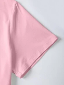 EMERY ROSE Casual Fitted Women's Plus Size T-Shirts With Images Of Little Girls In Padded Coats - Baby Pink - View 4