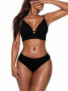 Swim Basics Bañador bikini con aro vinculado con aro - Negro - Ver 5