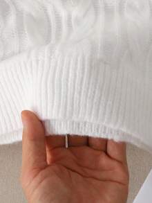 SHEIN كنزة صوفية كاجوال مريحة وجميلة مناسبة للارتداء اليومي للفتيات المراهقات، مصنوعة من الأقمشة المحبوكة بألوان متباينة مع زخرفة فيونكة - أبيض - مشاهدة 4