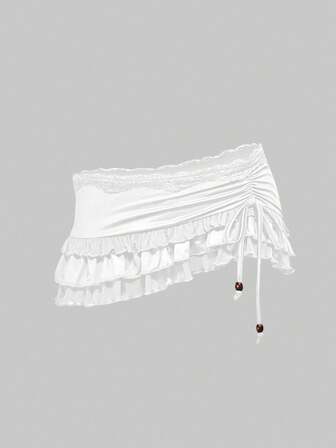 Grunge Punk Minifalda vintage con volantes, lazo y estampado de leopardo con encaje en la cintura baja, sexy para mujeres, para vacaciones de primavera, conciertos, festivales, Día de San Valentín