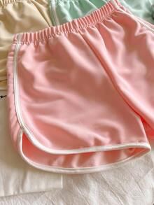 4pcs Tween Girls Casual Street Fashion Simple College Contrast Color Mixed Shorts Set - Multicolor - View 5