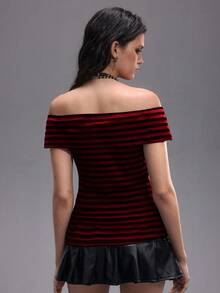 ROMWE EDITION Punk Sexy Y2K Striped Rivet Cross Women's Slim Fit T-Shirt - Multicolor - View 10