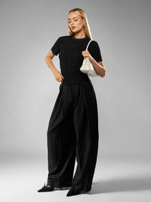 MISSGUIDED Quần Palazzo ống rộng cạp cao thanh lịch cho công sở và dạ hội - màu đen - Xem 3