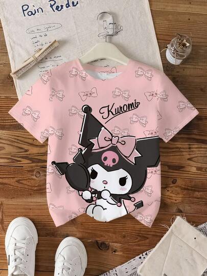 HELLO KITTY AND FRIENDS | SHEIN 青少年女孩字母和卡通图案圆领短袖T恤