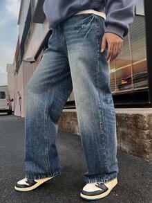 DAZY Men's Solid Color Washed Distressed Blue Jeans, Autumn - Blue - View 4