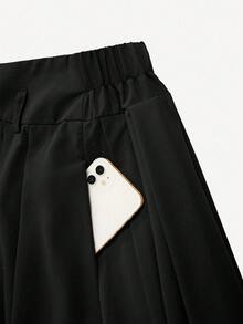 Franclia Plus Size High Waist Pleated Casual Solid Color Everyday Black Skirt Maxi Women Outfit Fall Cloth For Women - Black - View 4