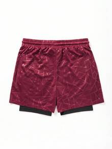 Manfinity Sport Corelite Men's Bull Print Drawstring Waist Double Layer Sports Shorts - Burgundy - View 2