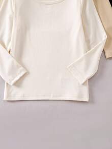 SHEIN Elladie kids Áo thun tay dài cổ tròn màu trơn dáng rộng thoải mái cho bé gái, thoải mái và thời trang, thích hợp khi đi du lịch, đen/trắng/xám, xuân/thu - Nhiều màu - Xem 7