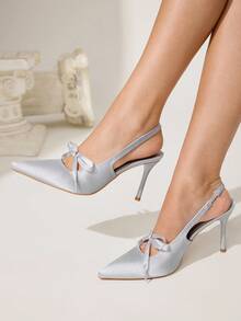 CUCCOO CHICEST Cuccoo 时尚性感蝴蝶结尖头细高跟女鞋 - 灰色 - 查看 3