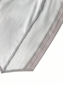 SHEIN CURVE+ 加大码 V 领条纹前扣无袖西装外套无袖衬衫灰色条纹上衣纽扣上衣女式上衣灰色衬衫女式 - 彩色 - 查看 7