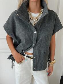 Livesso 女士无袖宽松休闲常规外套，秋季女士背心大衣 - 灰色 - 查看 4