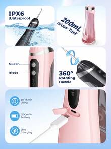 Teckwe 可攜式水牙線沖牙器 充電式 3 種模式 無線牙科水噴射 防水牙線清潔噴頭 居家旅行適用 - 彩色 - 查看 6