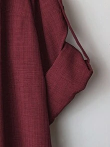 Linhara Ensemble 2 pièces décontracté pour femmes grandes tailles, chemise décontracté/de travail à col rabattu boutonnée d'une seule rangée de couleur unie et pantalon large à taille haute ample - Rouge foncé - Voir 6