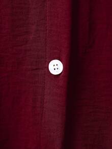 GlowEve 女式褶裥长款纽扣衬衫 - 酒紅色 - 查看 4