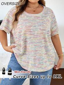 SHEIN CURVE+ 大码女式针织宽松短袖T恤/秋冬 - 彩色 - 查看 1