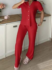 SHEIN 2pcs Women Casual Contrast Color Loungewear Set - Multicolor - View 5