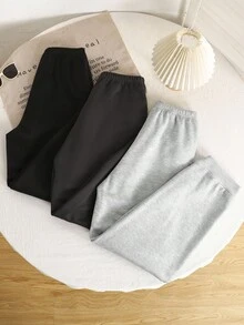 SHEIN 3 件套青少年女孩黑色、白色、深灰色小马印花休闲运动街头针织慢跑裤，买 1 送 2 - 彩色 - 查看 2