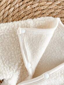 Newborn Baby Outfit, Soft Fleece Sleepwear, Romper With Cute English Embroidery, Long Sleeve Jumpsuit With Footies, And Adorable Bear Ear Hat, 2pcs Set, Casual Homewear For Autumn/Winter Fall - Apricot - View 4