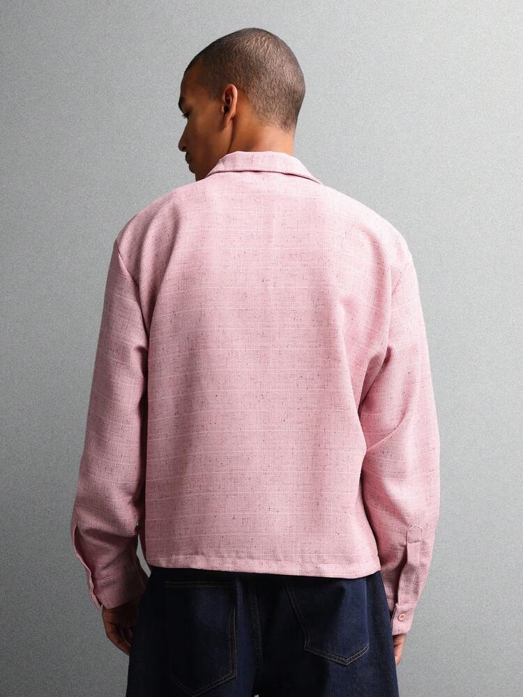 Linen Feel Textured Button Down Shirt With Chest Pocket