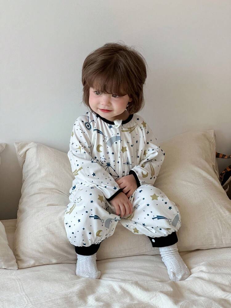 Baby Girl All-Over Star Print Comfortable Jumpsuit Fall, Winter Toddler Girls Clothes