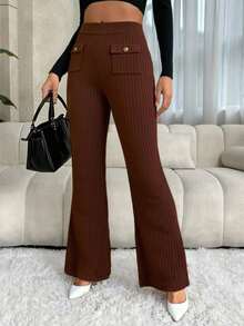 Xyvia Elegant Camel Color Skinny Flare Pants, Autumn/Winter - Rust Brown - View 5