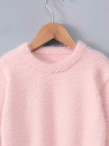 Girls Bishop Sleeve Crop Fuzzy Jumper - Pink - View 10