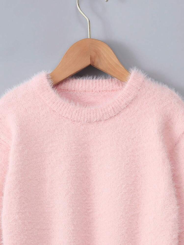 Tween Girl Bishop Sleeve Crop Fuzzy Sweater