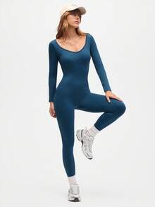 SHEIN Sports Salopă casual cu mânecă lungă, croială slim, culoare solidă - Gri - Vizualizare 1