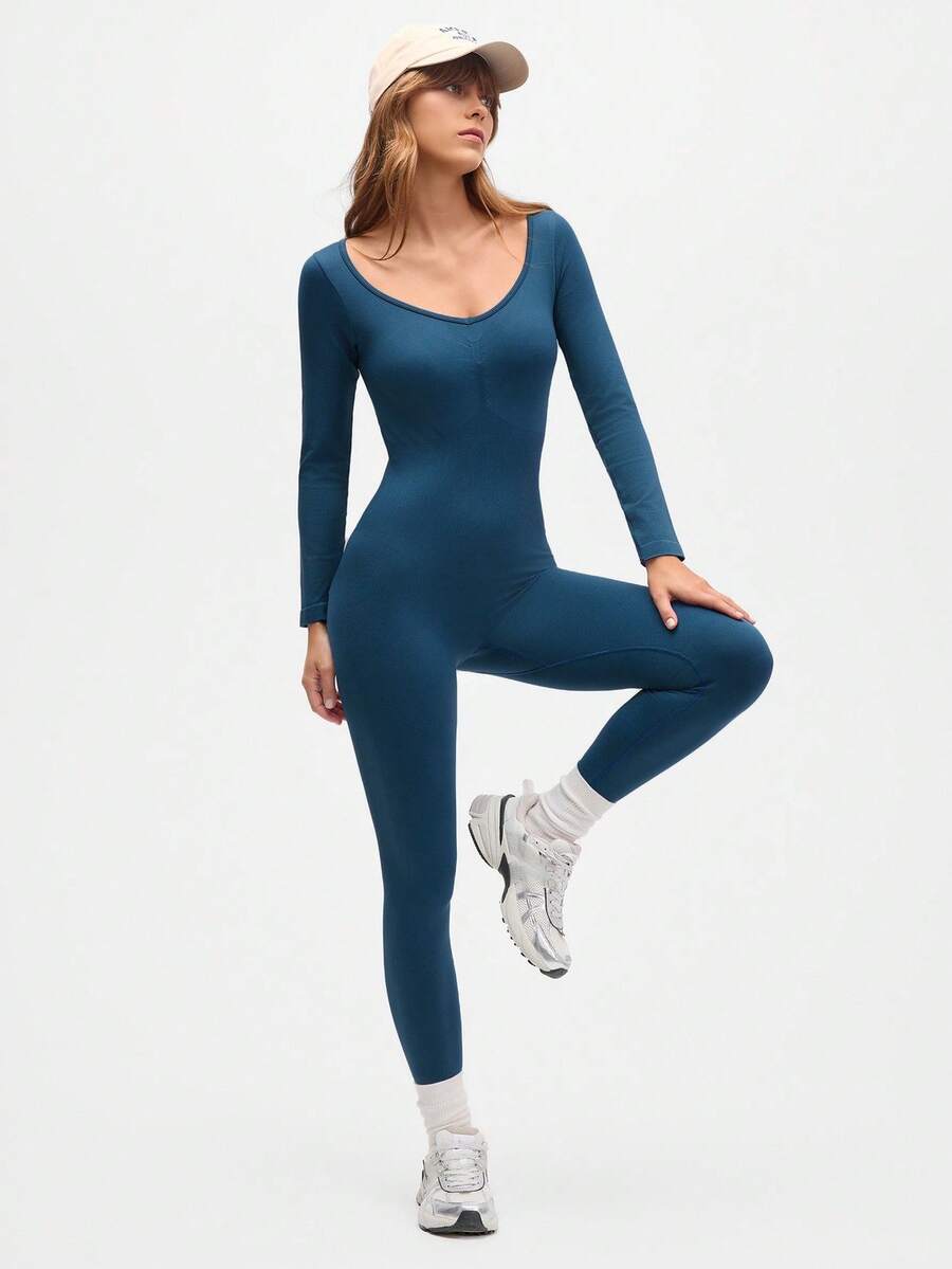 SHEIN Sports Salopă casual cu mânecă lungă, croială slim, culoare solidă - Gri - Vizualizare 1