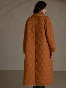 Aveloria 女式法式休闲翻领双排扣绗缝羽绒夹克，冬季 - 棕色 - 查看 2