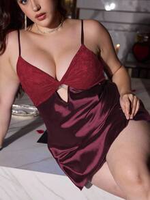 SilkySpell Plus Size Women Blue Seductive Camisole Nightgown Plus Size Satin Sleepwear Plus Size Boudoir Outfits - Red Violet - View 1