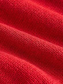 SHEIN MOD Cárdigan de punto con cremallera delantera abierta, manga larga y decoración de lazo rojo, talla grande