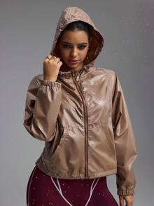 Innovista 女士宽松运动防水夹克，短款拉链健身服，适合日常跑步、休闲运动、办公室、法庭、早午餐、健身房等各种场合，适合秋季骑行、轻便高强度间歇训练、舒适运动、户外运动、休闲都市嘻哈风，秋季新款，舒适/冬季叠穿，实用时尚，必备连帽衫 - 卡其色 - 查看 7