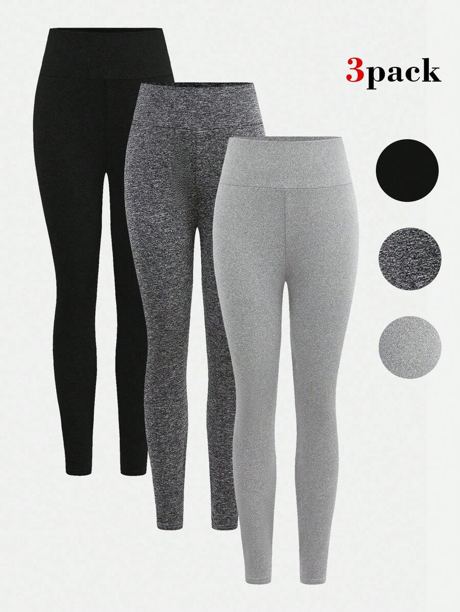 SHEIN 3pcs/Set Tween Girls' All-Match Versatile Knit Leggings, Buy 1 Get 2 Free, Casual Everyday Wear Long Pants Fall Winter - Multicolor - View 1