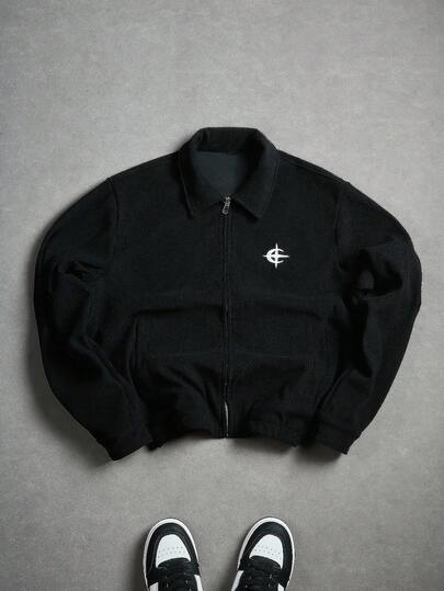 PAVTROS 男士长袖简约黑色灯芯绒拉链针织夹克，黑色灯芯绒夹克，短款拉链夹克，街头风，针织拉链夹克，颓废风，秋冬