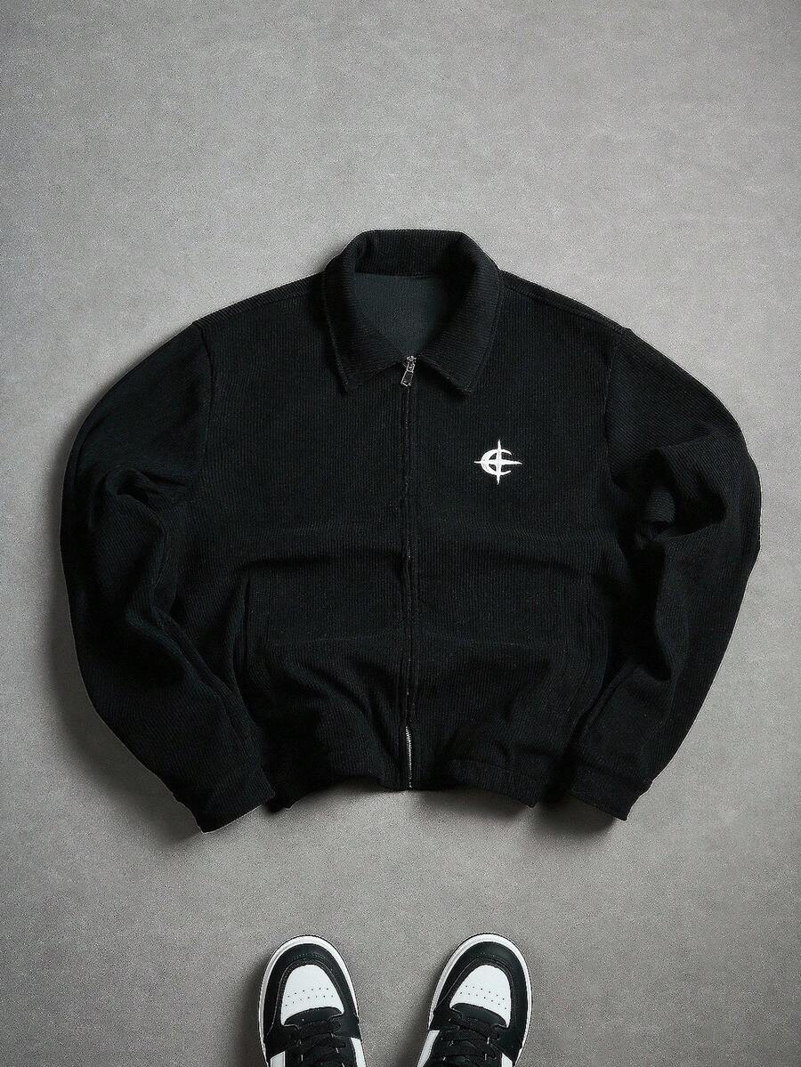 PAVTROS Men's Simple Black Corduroy Jacket , Men Zip Up Jacket , Jersey Jacket , Black Corduroy Jacket , Cropped Zip Up Jacket , Streetwear, Jersey Zip Up Jacket, Grunge, Fall/Winter