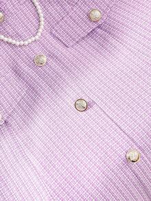 Franclia Plus Size Ladies' Round Neck Single-Breasted Elegant Tweed Pink Short Sleeve Dress