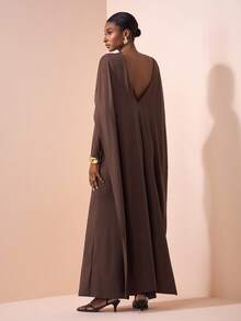 Zivah Novo Lançamento de Verão e Outono 2025, Adequado para Festa de Aniversário, Volta às Aulas, Estilo de Campus, Uso Diário, Casual, Cruzeiro, Praia, Banho de Sol, Moda, Streetwear, Elegante, Transporte, Casual Business, Festa, Banquete, Gola Alta de Manga Longa, Capa Xale, Cintura Franzida Oversized, Fenda Nas Costas, Vestido Longo Marrom de Outono Extra Longo, Vestido Feminino - Castanho - Visão 5