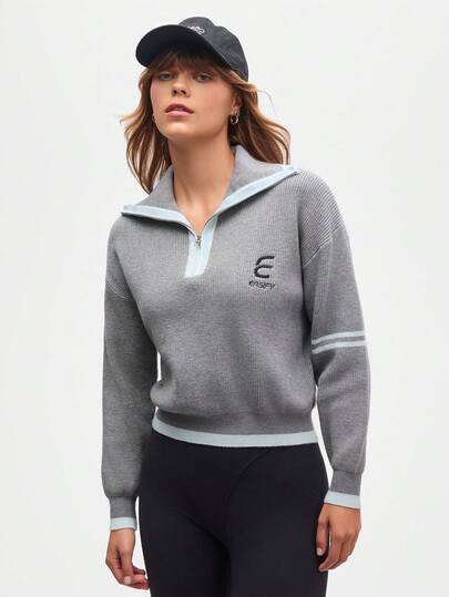 Eassivo Eassivo 女式运动休闲拉链长袖立领毛衣，女式运动休闲毛衣，四分之一拉链毛衣
