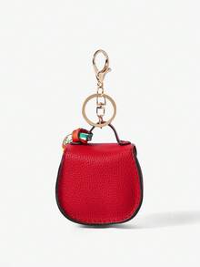 SHEIN SXY Mini Keychain Clip Holder, Portable Small Coin Purse, Earphone Case, Bag Decor - Red - View 4