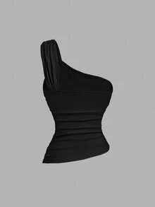 SHEIN MOD Damen Set aus einfarbigem Top mit Rüschenkante und goldenem Brosche-Dekor - Verschiedenfarbig - Übersicht 7