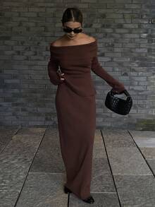 DAZY Elegant Off Shoulder Knitted 2 Pieces Set For Women, Autumn/Winter Fall