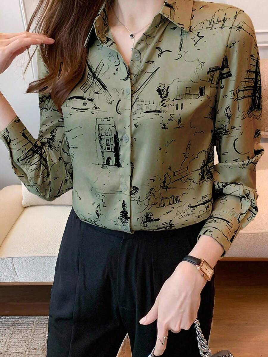 EMERY ROSE Chemise décontractée à manches longues, boutonnée devant, avec couleurs contrastées pour femmes - Multicolore - Voir 1