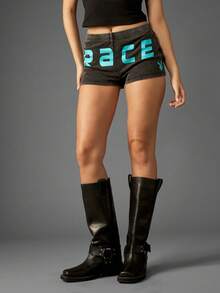 Missguided x Playboy Washed Heather Cycling Shorts With Bunny Logo Graphics For Summer Loungewear - Black - View 6