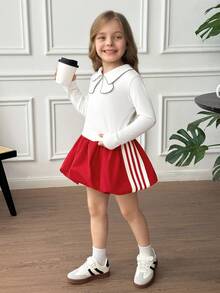 SHEIN Áo gió vải trơn màu đơn giản cho bé gái, váy mini phồng cạp thấp, quần áo mặc trở lại trường, phong cách thể thao, phong cách đường phố, đồ đôi cho mẹ và con gái, cho Giáng sinh, tuyệt vời cho trang phục thường ngày & mặc hàng ngày & đi học vào mùa thu & đông, màu đỏ cho Giáng sinh. - Đỏ - Xem 5