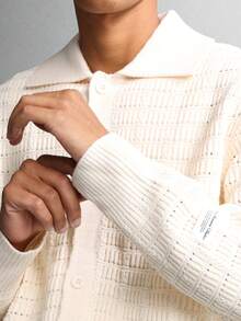 SUMWON Oversized Button Down Crochet Knit Long Sleeve Cardigan Winter Fall Casual Daily Wear Chunky Pattern Regular Length Knitwear