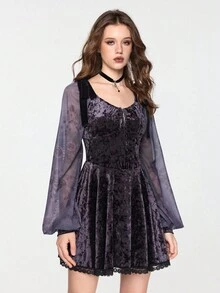 ROMWE Váy dài nhung phong cách Hippie dành cho nữ - Màu tím - Xem 9