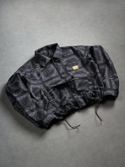 PAVTROS 男士休闲格子图案黑色夹克，佩斯利夹克，工作夹克，秋季，垃圾摇滚